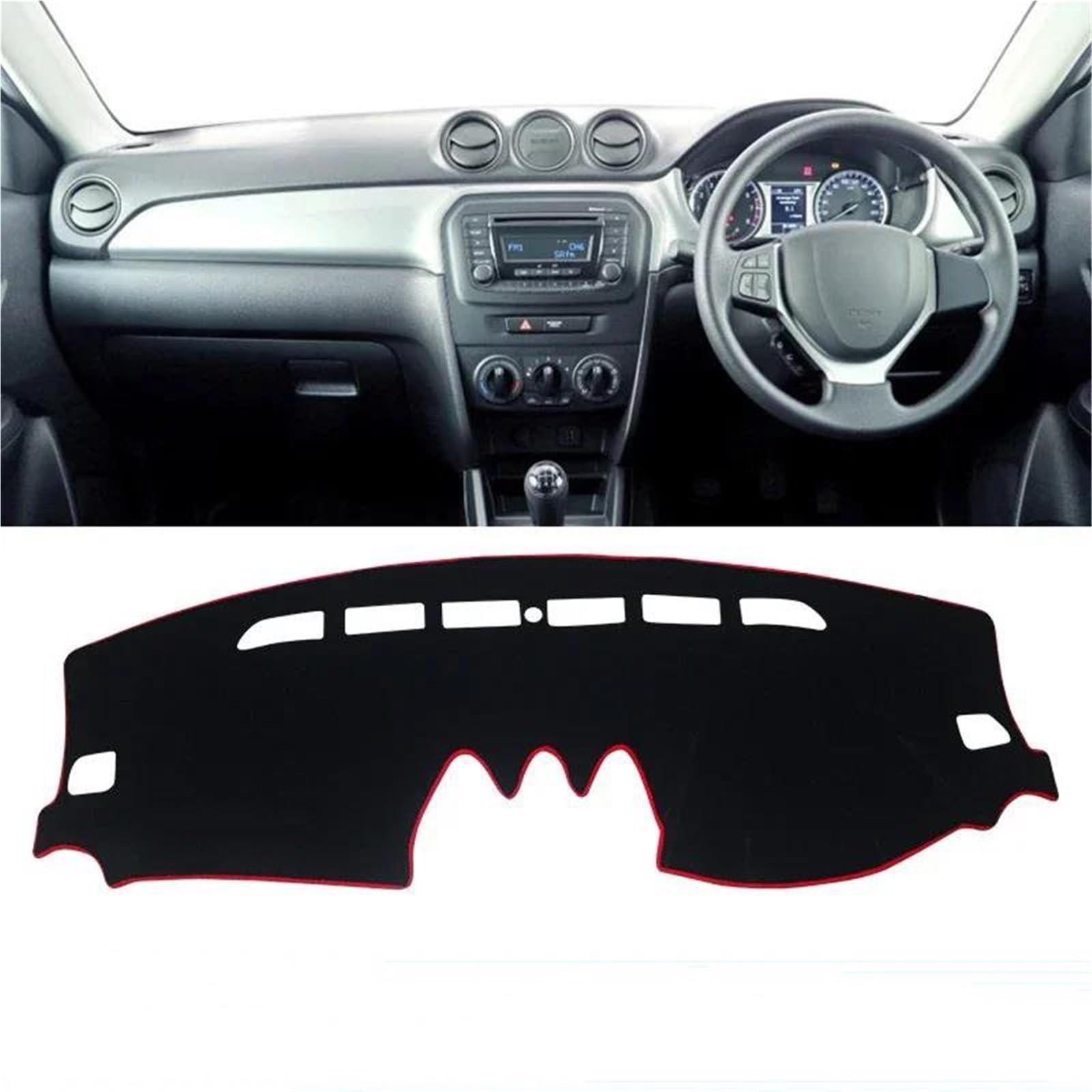 Tappetino Antiscivolo Parasole Per Cruscotto Auto Per Suzuki Per Vitara LY 2015 2016 2017 2018 2019 2020 2021 2022(Nero,LHD)
