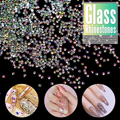 Image of 5760 Pieces Flatback Rhinestones for Nails 1.2MM Nail Rhinestones Gems Jewels Diamond Glass Mini AB Crystal Gemstones Bling Stones for Crafts Makeup Face Eyes
