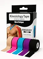 Kit Premium 3 Fitas Kinesiológicas,Tape Elástica Esportiva, Fita Elástica Terapêutica, Bandagem Adesiva para Dor Muscular, Lesões e Fisioterapia, 5cm x 5m, Cores Sortidas