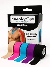 Kit Premium 3 Fitas Kinesiológicas,Tape Elástica Esportiva, Fita Elástica Terapêutica, Bandagem Adesiva para Dor Muscular, Lesões e Fisioterapia, 5cm x 5m, Cores Sortidas