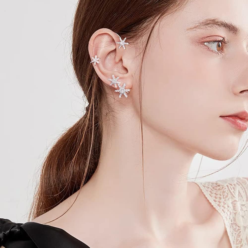 Zircon Earrings for Women Girls Non Piercing Ear Cuff Ear Clips Butterfly Earrings Ear Wrap Around Earrings Snowflake Earrings Moon Star