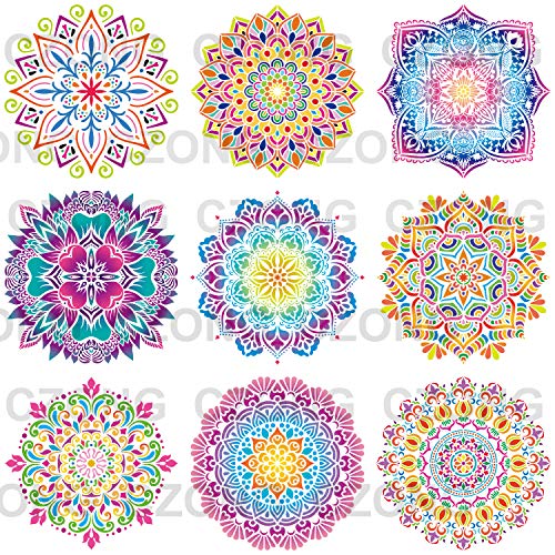 Image of 9 Pack 12 x 12 Inch Large Stencils for DIY Art Dot Reusable Mandala Stencils for Painting on Wood, Canvas, Paper, Fabric, Floor, Wall and Tile