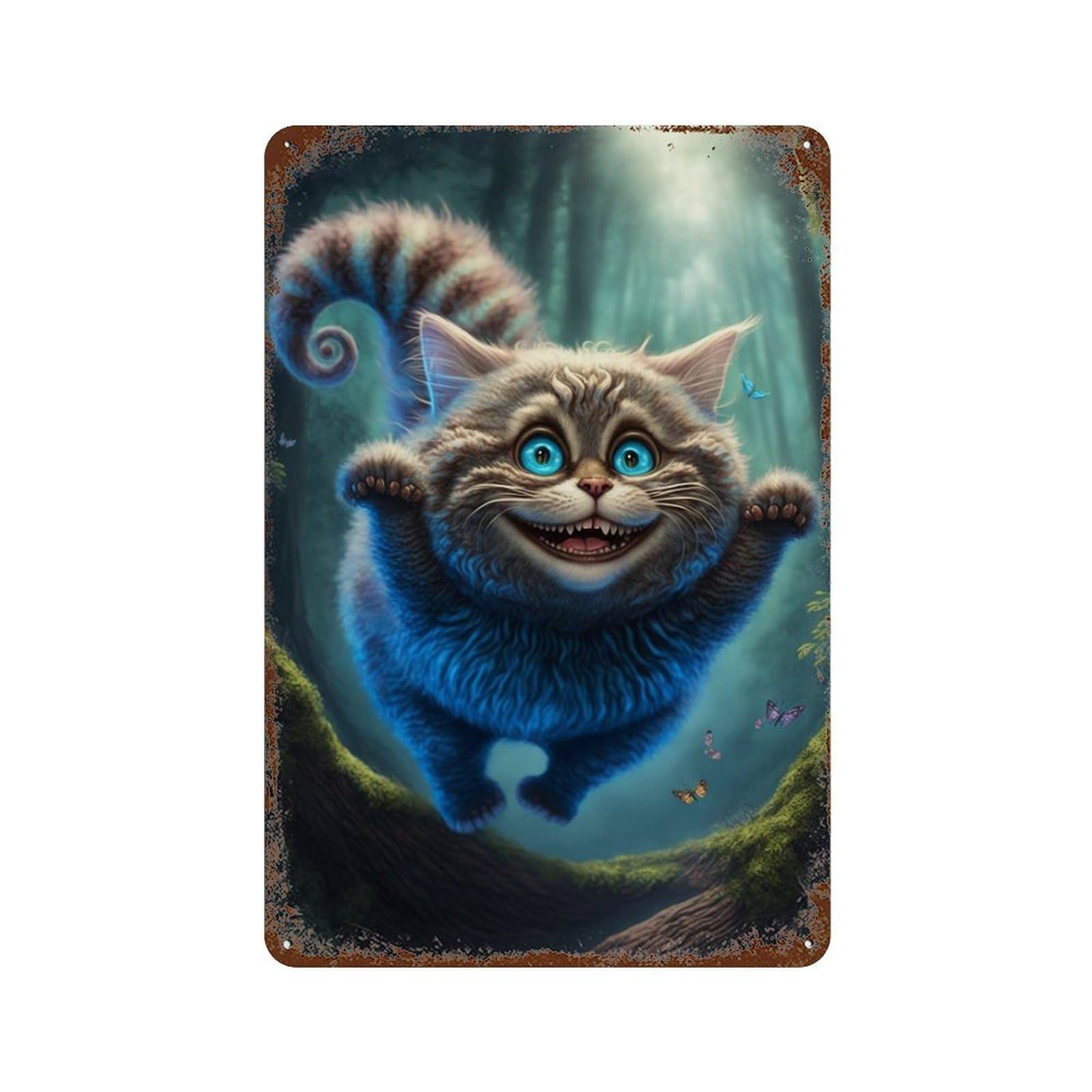 Fantasy Forest Cat Art Print-2 Rustic Tin Plaque 11.8"x7.9", for Pub, Kitchen And Man Cave Decor, Vintage Wall Decor
