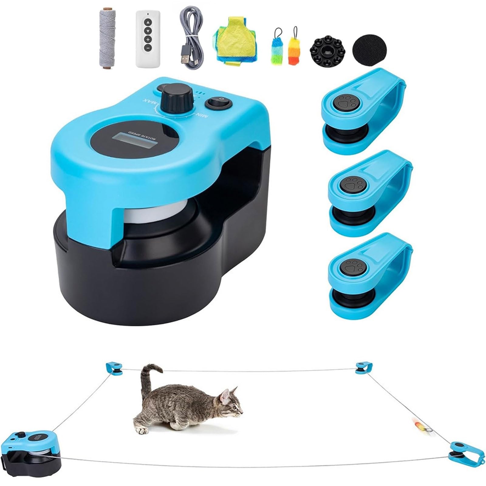 Juguetes for gatos con control automático/remoto for interiores,Rueda for correr en cinta de correr for gatos,Juguetes de caza de gatos simulados de velocidad ajustable,Juguete de cuerda for ejercitar