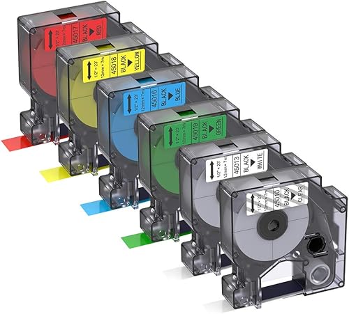Bigger Cintas de etiquetas de repuesto compatibles para DYMO D1 - Juego combinado de cintas de etiquetas (45010 45013 45016 45017 45018 45019)