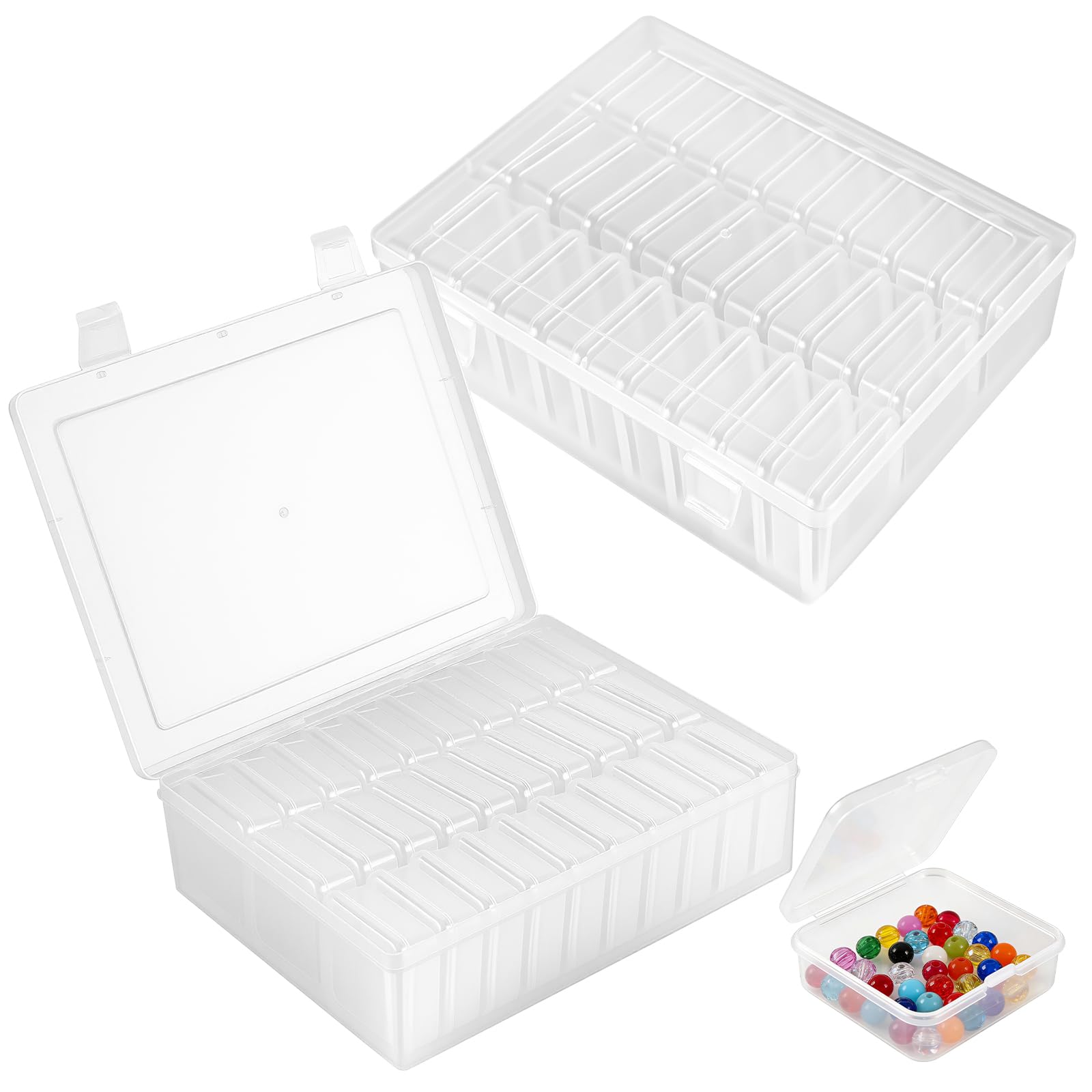 CHEUNGR 2 Pack 30 Grids Bead Storage Box, Clear Diamond Painting Storage Boxes, Small Rectangular Bead Storage Containers with Hinged Lid for Beads Diamonds Earrings Jewelry Small Items