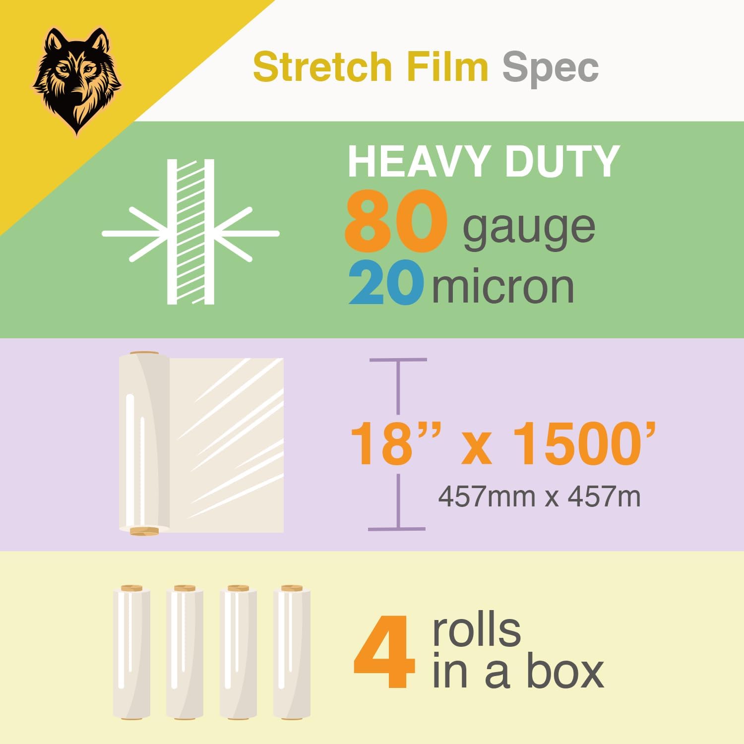 18 inch x 1500 feet Stretch Film/Wrap 80 Gauge (20 Micron) Heavy Duty Shrink Wrap Industrial Grade for Packaging, Wrapping Furniture, Boxes and Pallets - Wholesale Price