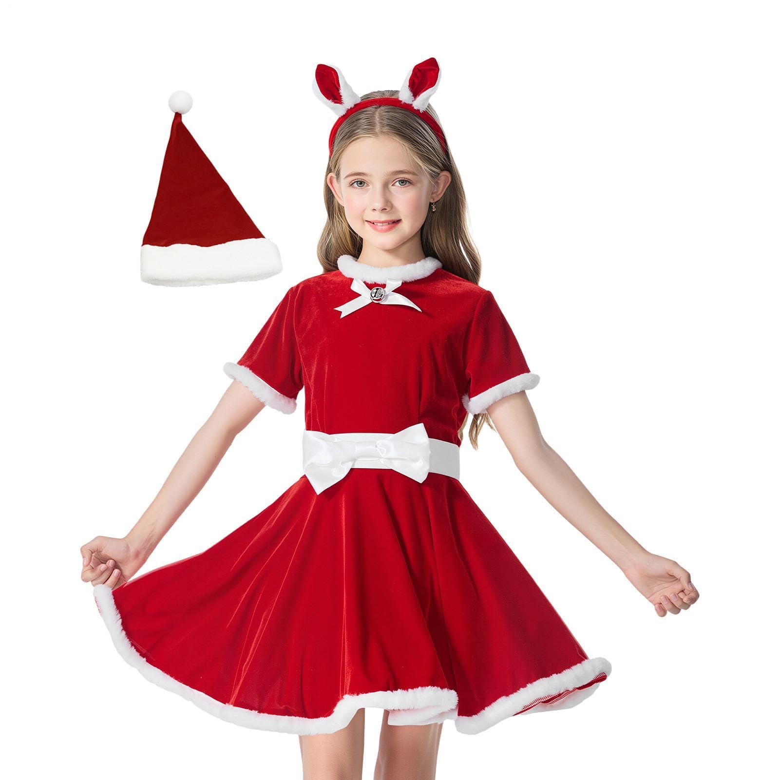 Vestito da Babbo Natale per Bambine per Festa Natalizia con Cappello e