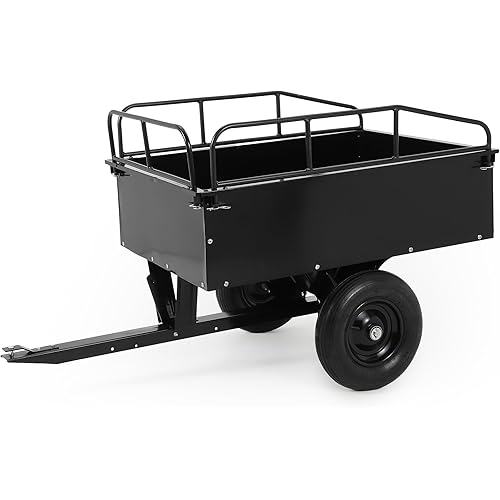750LB Heavy Duty Steel Dump Cart Trailer - 15 Cu Ft Capacity Tow Behind Utility Trailer for ATV, Lawn Tractor, Riding Mower - Removable Tailgate & Raised Side Rails, Black