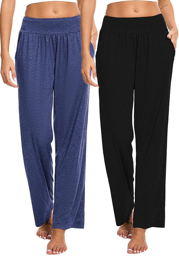 Marvmys Pantalones Yoga Mujer Algodón Cintura Alta Pantalón para Pilates Jogging Fitness Casuales con Bolsillo