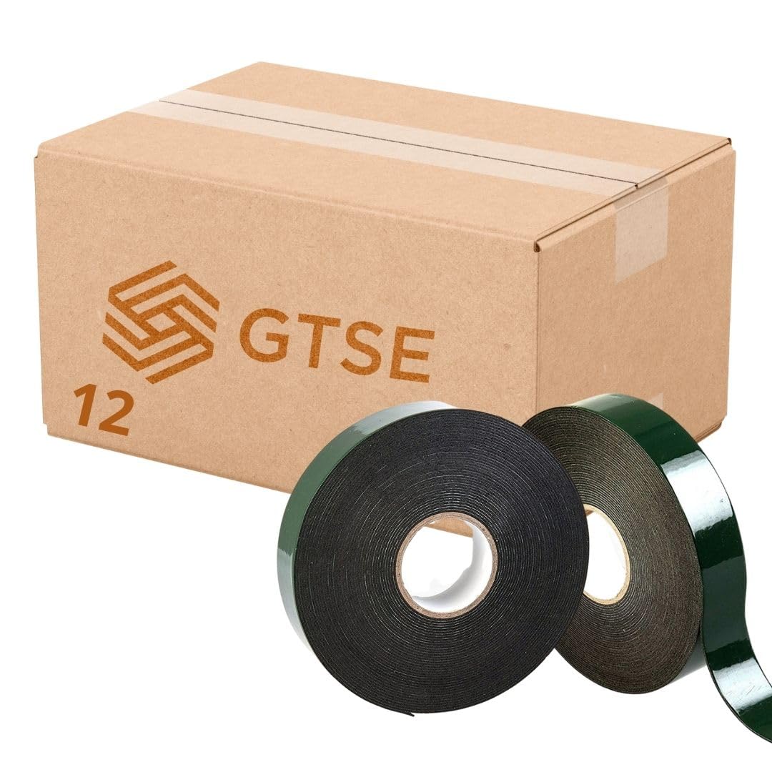 GTSE Car Number Plate Tape, 25mm x 10m, 12 Rolls – Double-Sided Foam Tape for License Plates, Trim, and Badges – Weatherproof and Durable - No Drilling Required