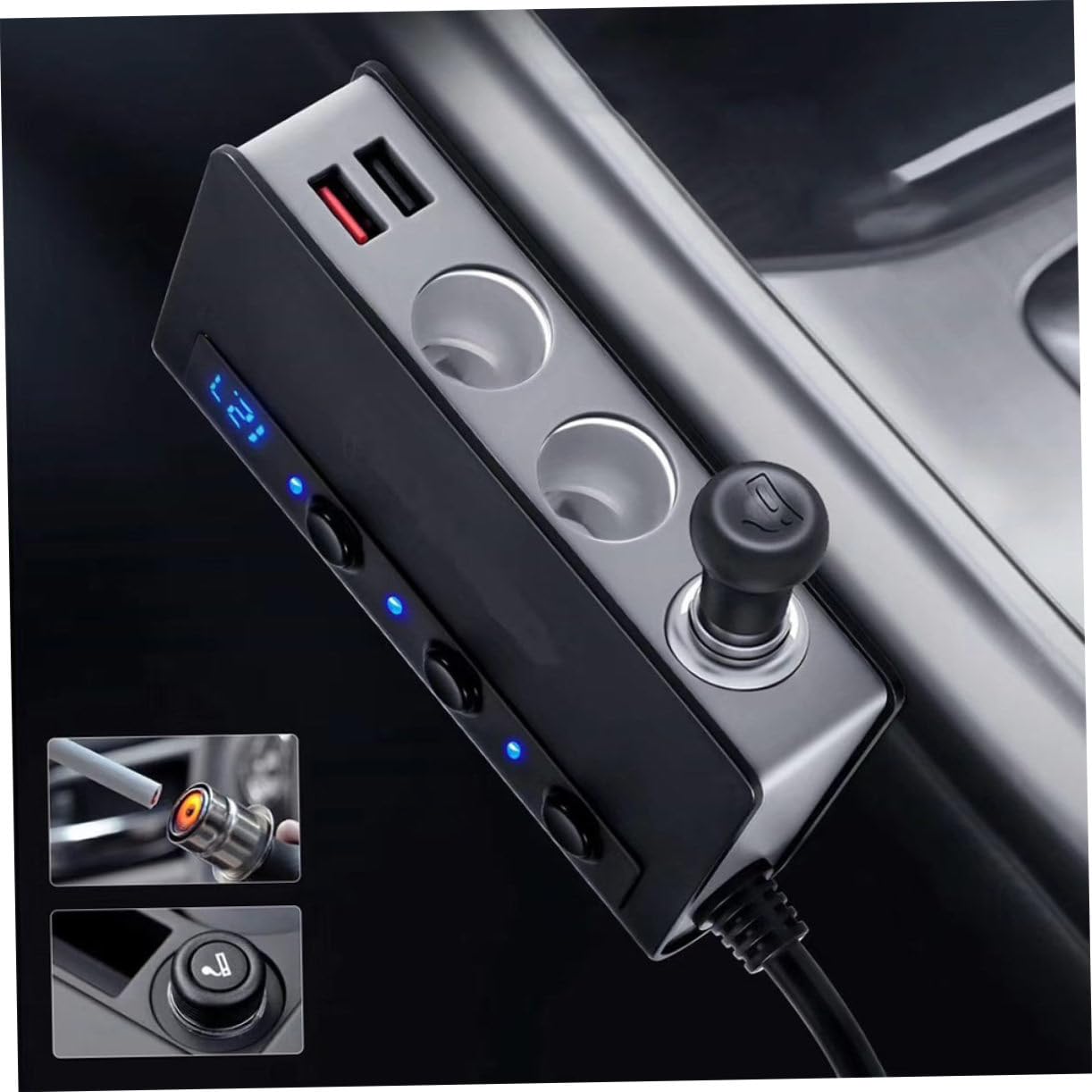 Adattatore Caricatore per Auto con Porte USB e Accendisigari Indicato per Caricamento Dispositivi Elettronici Auto con Monitoraggio Della Batteria e LED