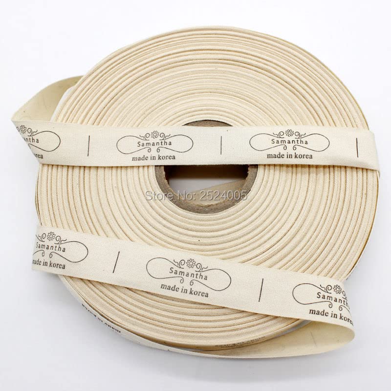 1000 unidades por rollo de etiquetas de algodón para ropa personalizadas/etiqueta lavable/etiquetas personalizadas/etiquetas impresas para ropa/logotipo personalizado-algodón beige