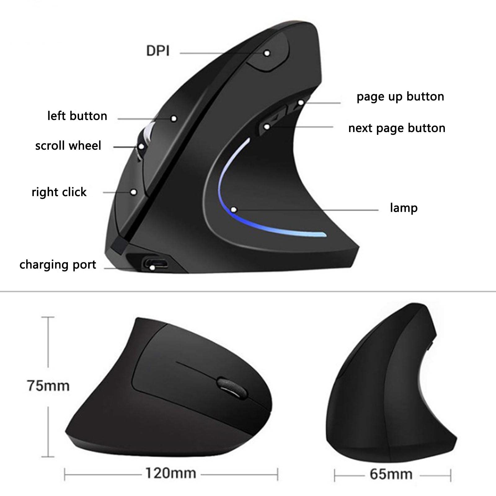 Mysz Mysz bezprzewodowa Mysz komputerowa do laptopa USB do gier Bluetooth Ergonomiczna mysz Urządzenie wskazujące Podwójny tryb Możliwość ładowania Pionowy Bluetooth 5.0 2.4G Pionowy