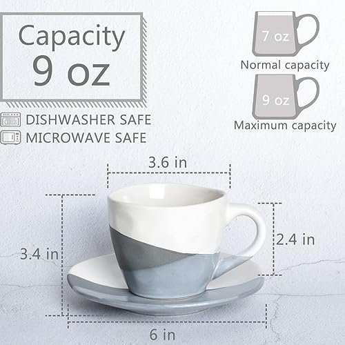 Miniatura 8 de Bosmarlin Juego de 2 tazas de café de gres con platillo para café con leche, capuchino, té, onzas, lavavajillas y microondas (verde, 2)