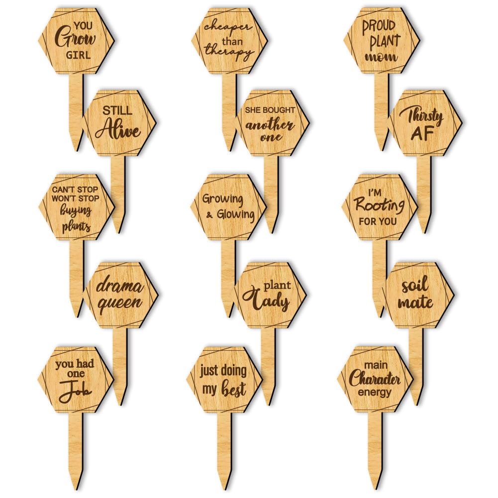 arricraft 15 Pcs Wooden Plant Tags, Fun Text Waterproof Garden Stake Labels Proverbs Plant Markers with Text for Vegetable Fruit Potted Plants Nursery
