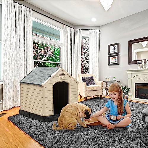Yitahome 345 Large Plastic Dog House Outdoor Indoor Doghouse Puppy Shelter Water Resistant Easy Assembly Sturdy Dog Kennel with Air Vents and Elevated Floor 345l31w32h Gray+brown Cucciolini Doodles Yitahome 34 5 large plastic dog house outdoor indoor doghouse puppy shelter water resistant easy assembly sturdy dog kennel with air vents and elevated floor 34 5l31w32h gray+brown cucciolini doodles
