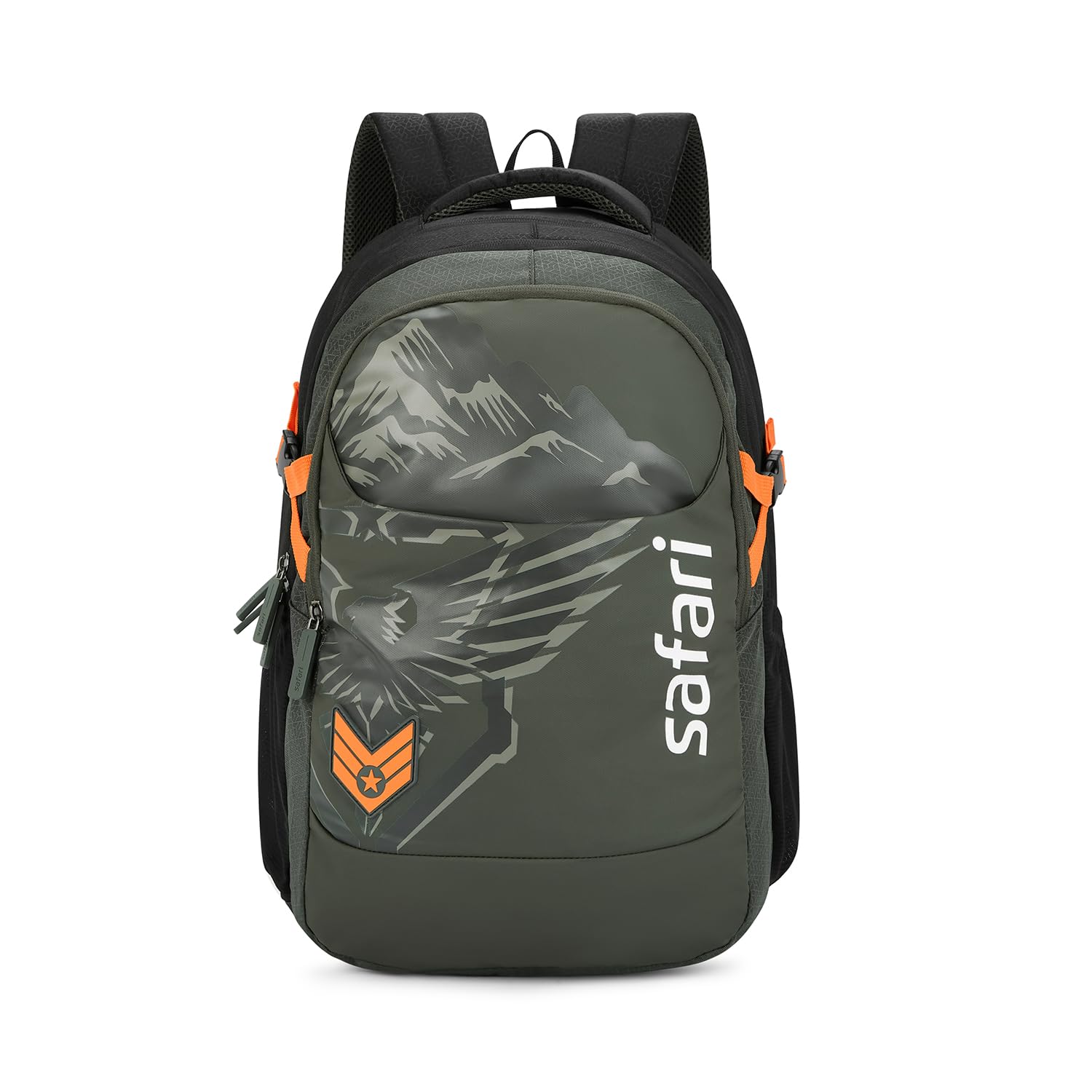 Terra 3 37L Casual Printed Backpack, School Bag for Boys and Girls, Travel Bag for Men and Women, 3 Compartments, Raincover, Armour Base, Organiser, Bottle Holder, Front Pocket, Olive