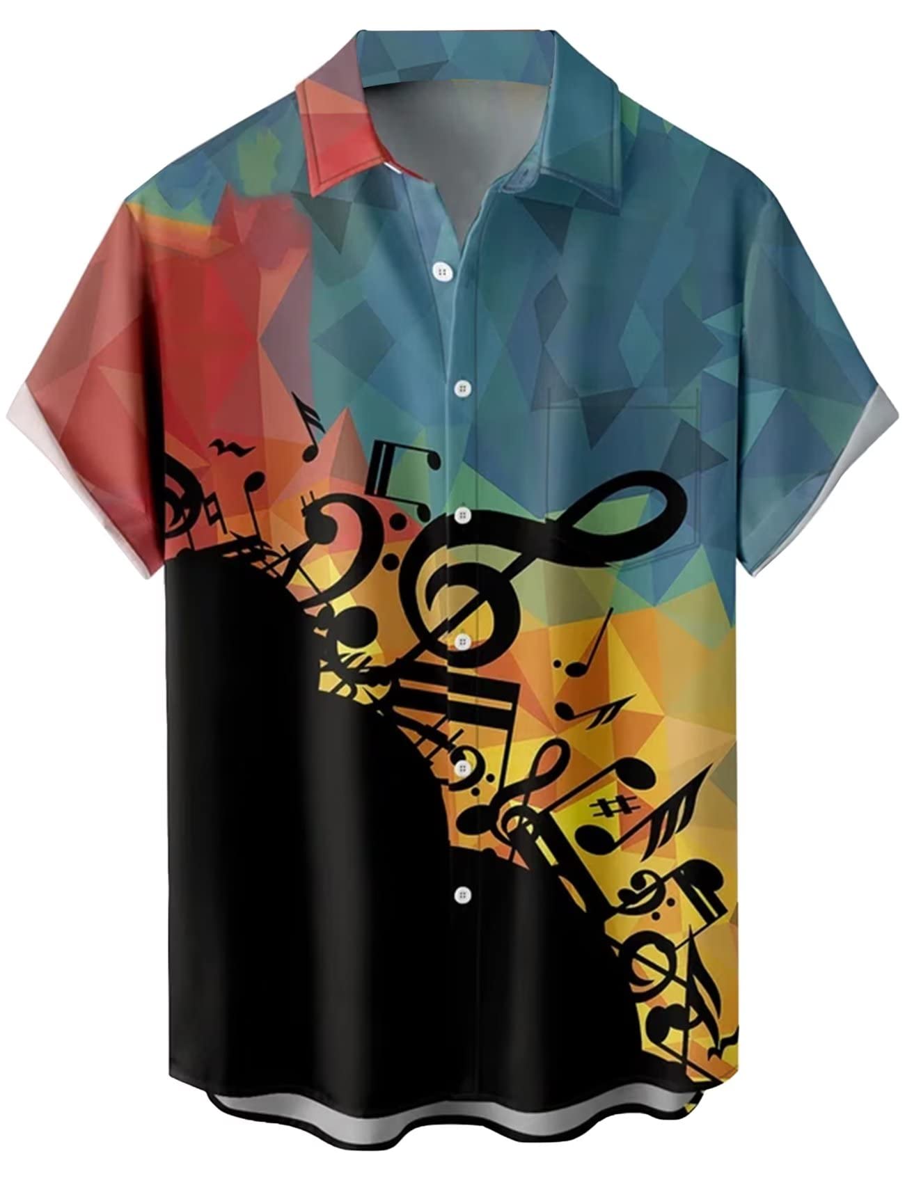 Men's Vintage Bowling Shirt 1950s Retro Rockabilly Style Short Sleeve Button Down Music Hawaiian Shirts, XL