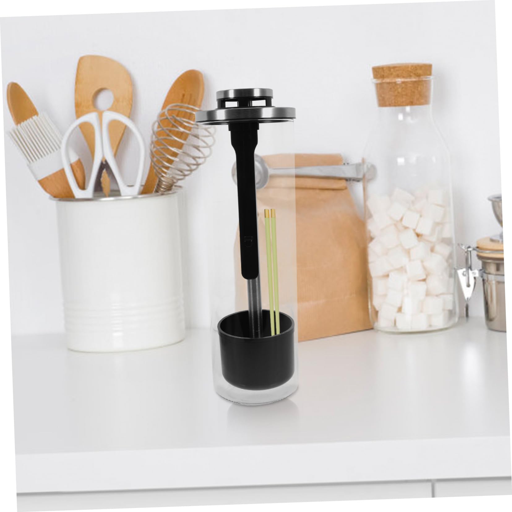 Hochborosilikat Glas Essstäbchenhalter mit Deckel Edelstahl Küchenbesteck Organizer Strohhalm Aufbewahrungsbox Multifunktional für Tisch und Küchenutensilien