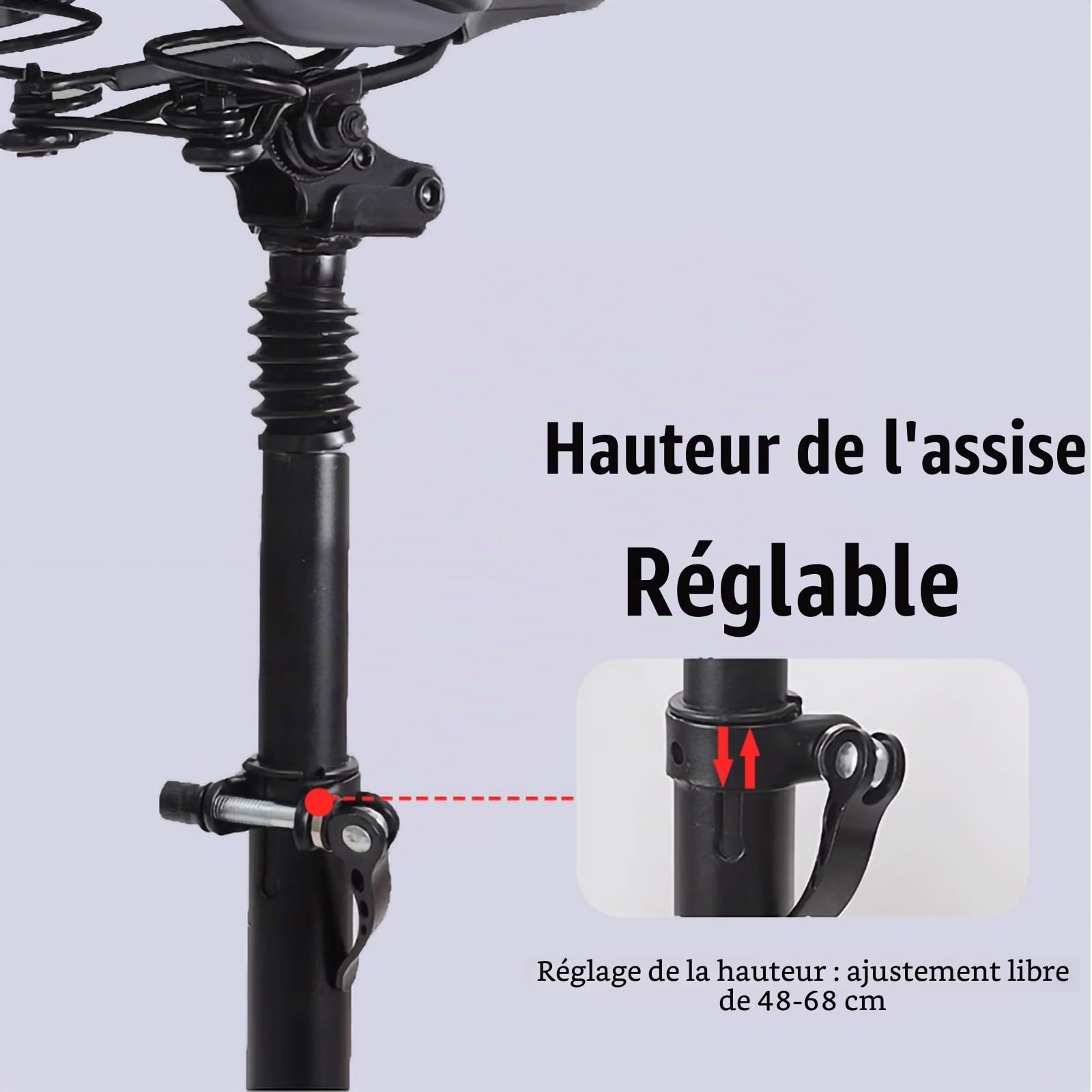 Siège de Trottinette Électrique pour Ninebot E2/E2Plus, Siège de Scooter Chocs/Doux/Respirant, Selle Réglable 48-68CM/Capacité de Poids 100KG, Accessoires pour Trottinettes Vlectrique