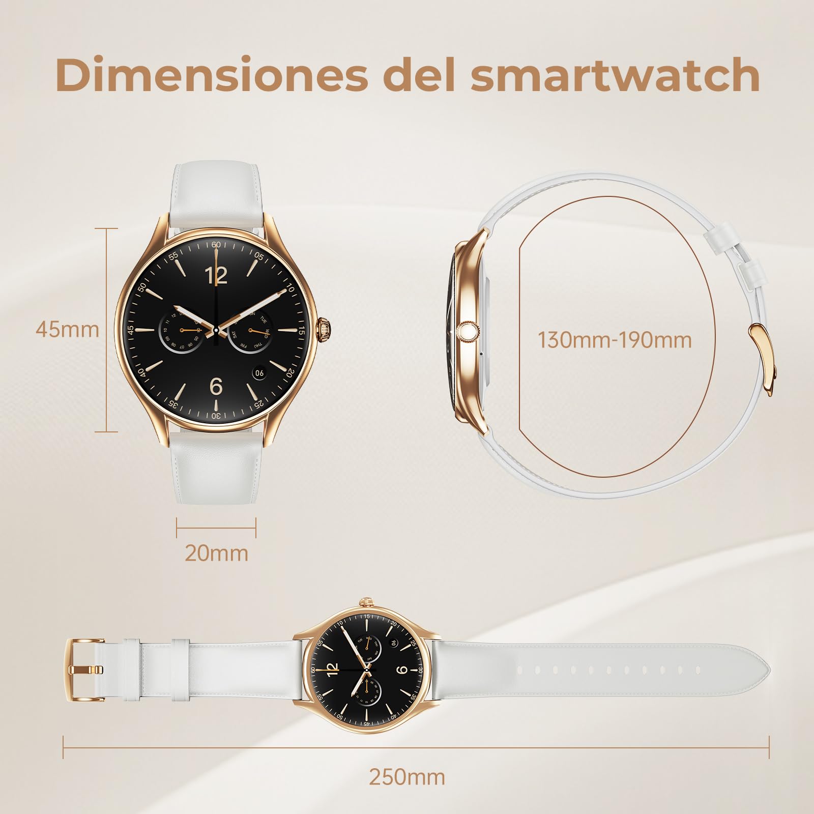 Reloj Inteligente Mujer con Pantalla AMOLED 1,43" Smartwatch Deportivo Impermeable IP68, Monitor Sueño/SpO2/Ciclo Menstrual, 120+ Modos Deporte Diseño Ultra Delgado Elegante (Oro Rosa/Blanco)
