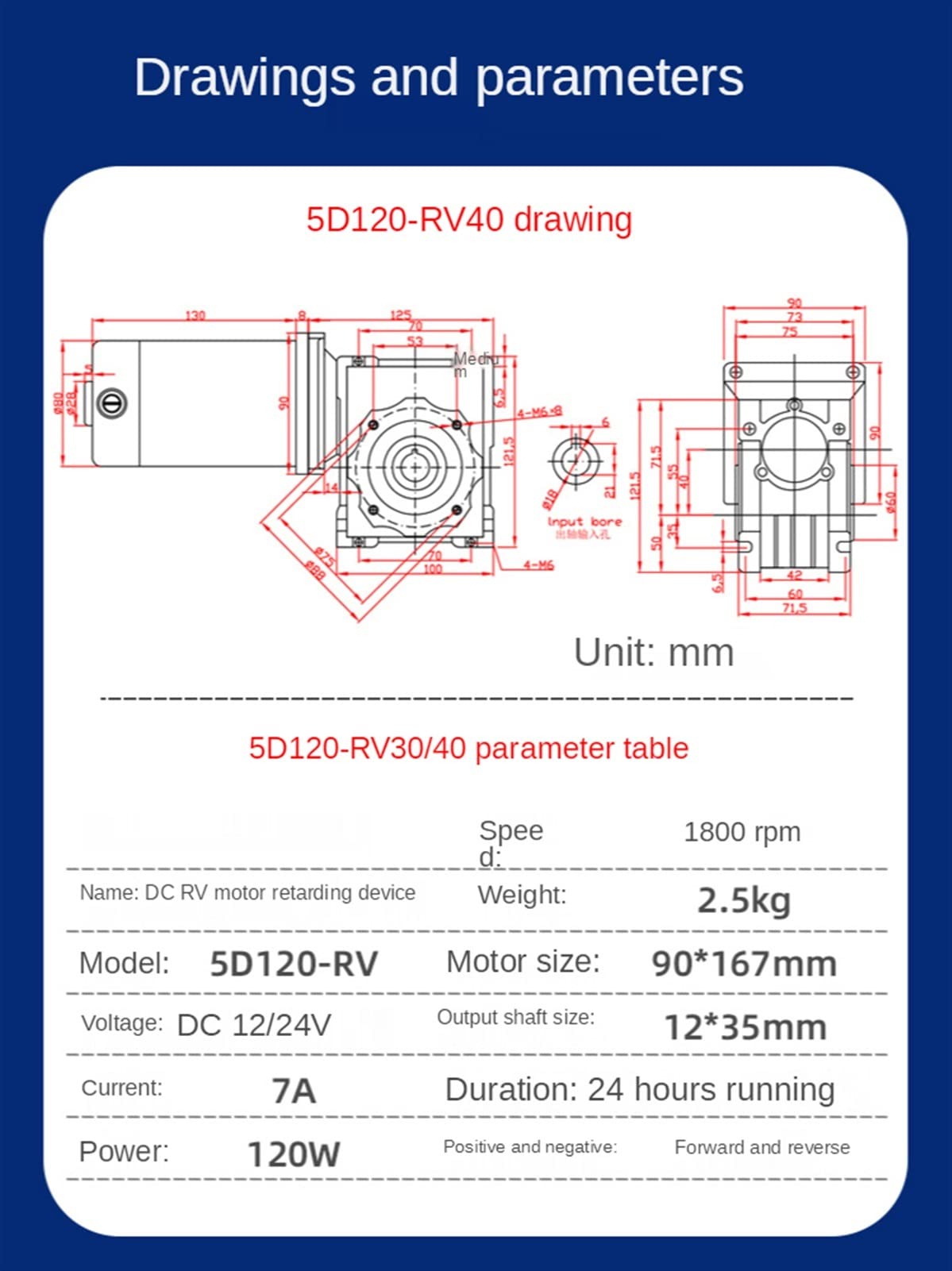 Schrittmotor, 120W 12V 24V. DC Wurm-Gang-Reduziermotor RV30 Getriebemotor Selbstgetriebe Einzel-Lock-Wellenrotation Cw ccw(70rpm,12V)