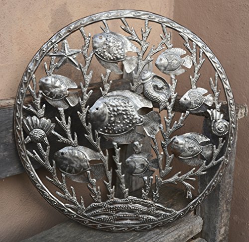 Handcrafted Octopus Sea Wall Decor Fair Trade From Haiti, Recycled Metal Art, Decorative Hanging Art, 23 In. X 23 In. (School Of Fish) #TOP1