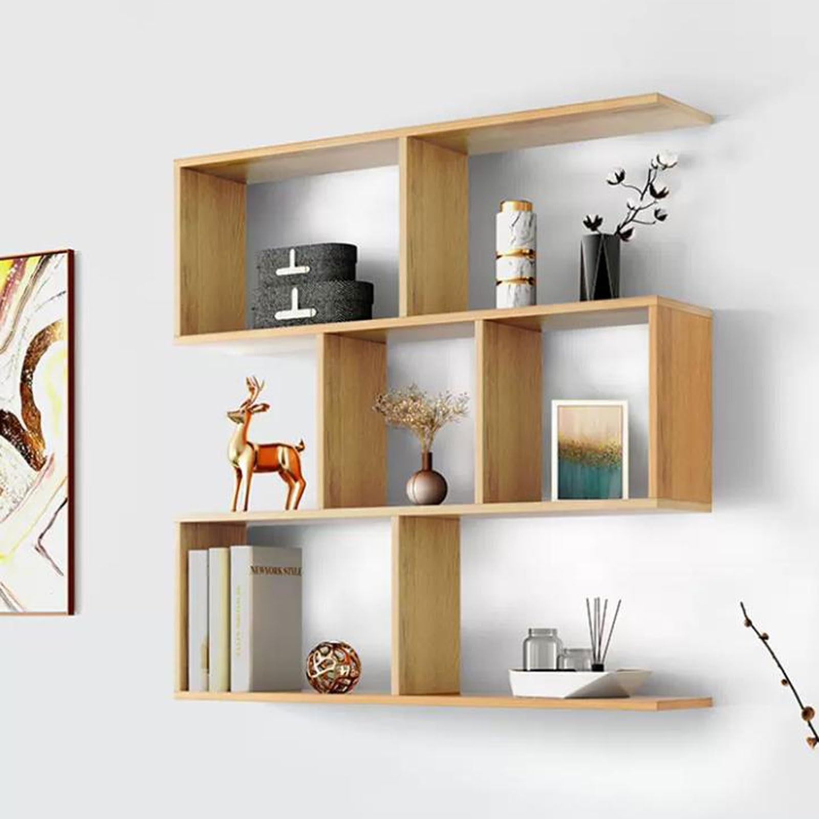 Mensola galleggiante Mensole sospese a 3 livelli montate a parete, mensole in legno rustico, librerie, scaffali, decorazione da for camera letto, soggiorno, bagno, cucina, ufficio(Nature,80*97*20cm)