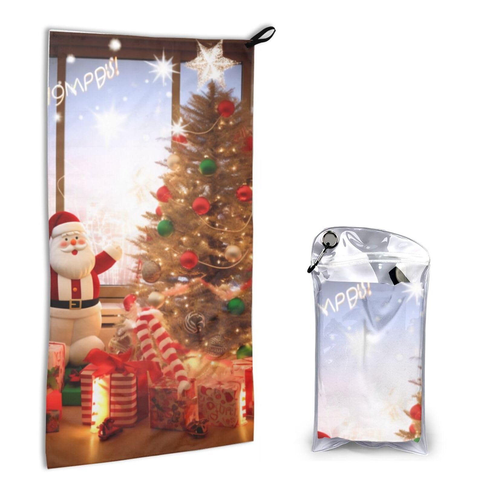 BWWHCCTI Quick Dry Hand Towel With Bag - Happy Christmas Printed Super Absorbent Face Cloth Microfiber Travel Sports Towels 40x80cm