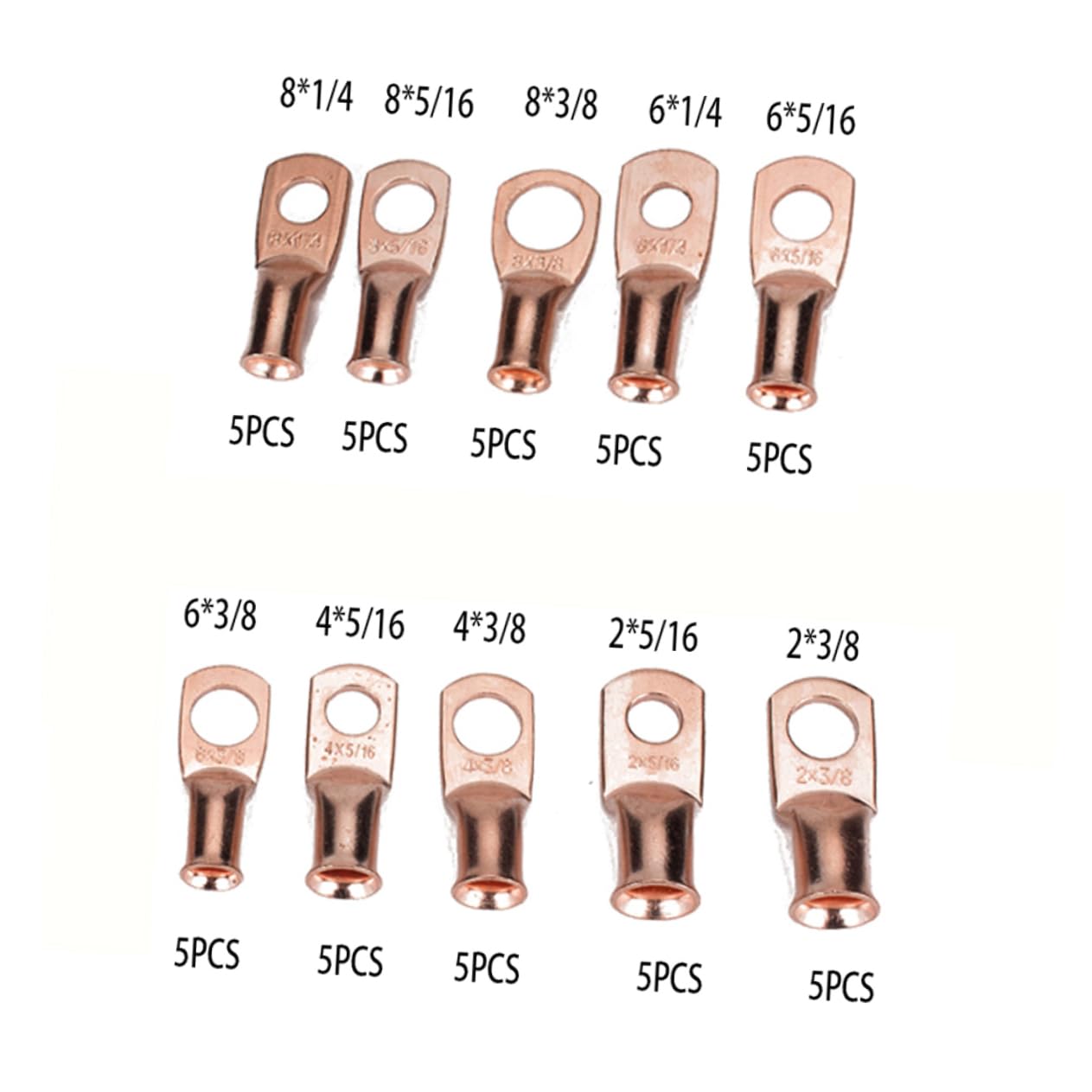 GALPADA Battery Cable Closed Ends 50pcs Heavy Duty Wire Lugs Heat Shrink Ring Terminals Us Standard T2 Connectors