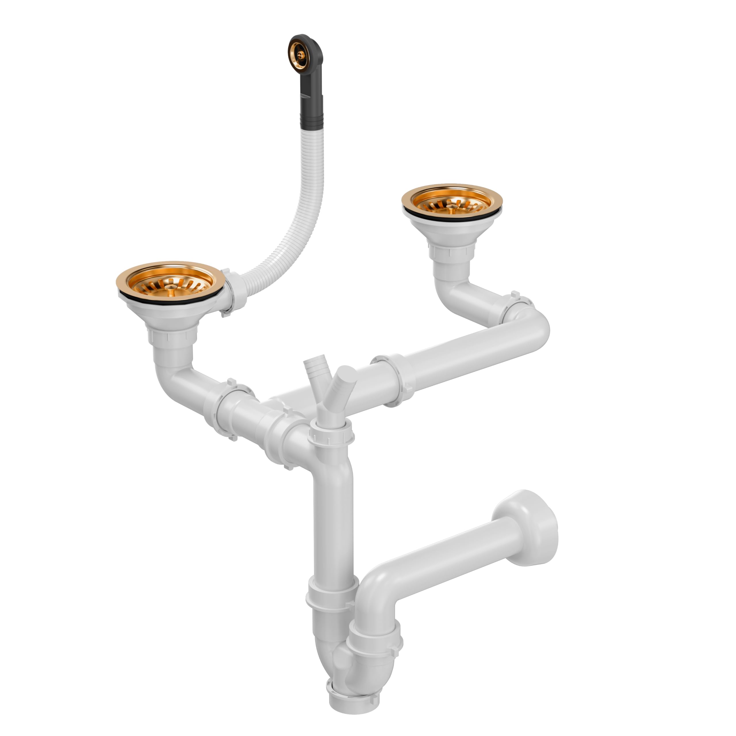 QUADRON Stopfenabfluss 3 1/2“ mit Zweikammer-Siphon - PVD-Kupfer, platzsparend, ideal für Granitspülen, Farbe: Kupfer, Der Zweikammer-Siphon Save Space, für Granitspülen