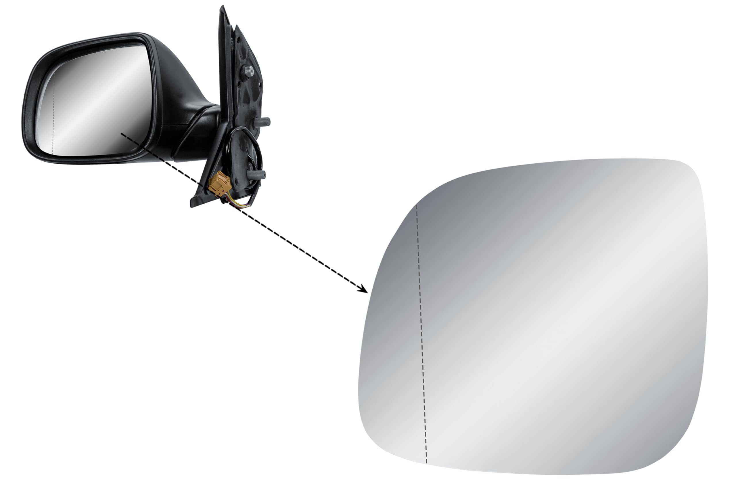 Zapasowe lusterko zewnętrzne z lewej strony kierowcy, szkło ogrzewane z tylną płytą, szkło lusterka do VW Transporter T5 T6 2010-2024 Multivan 2010-2019