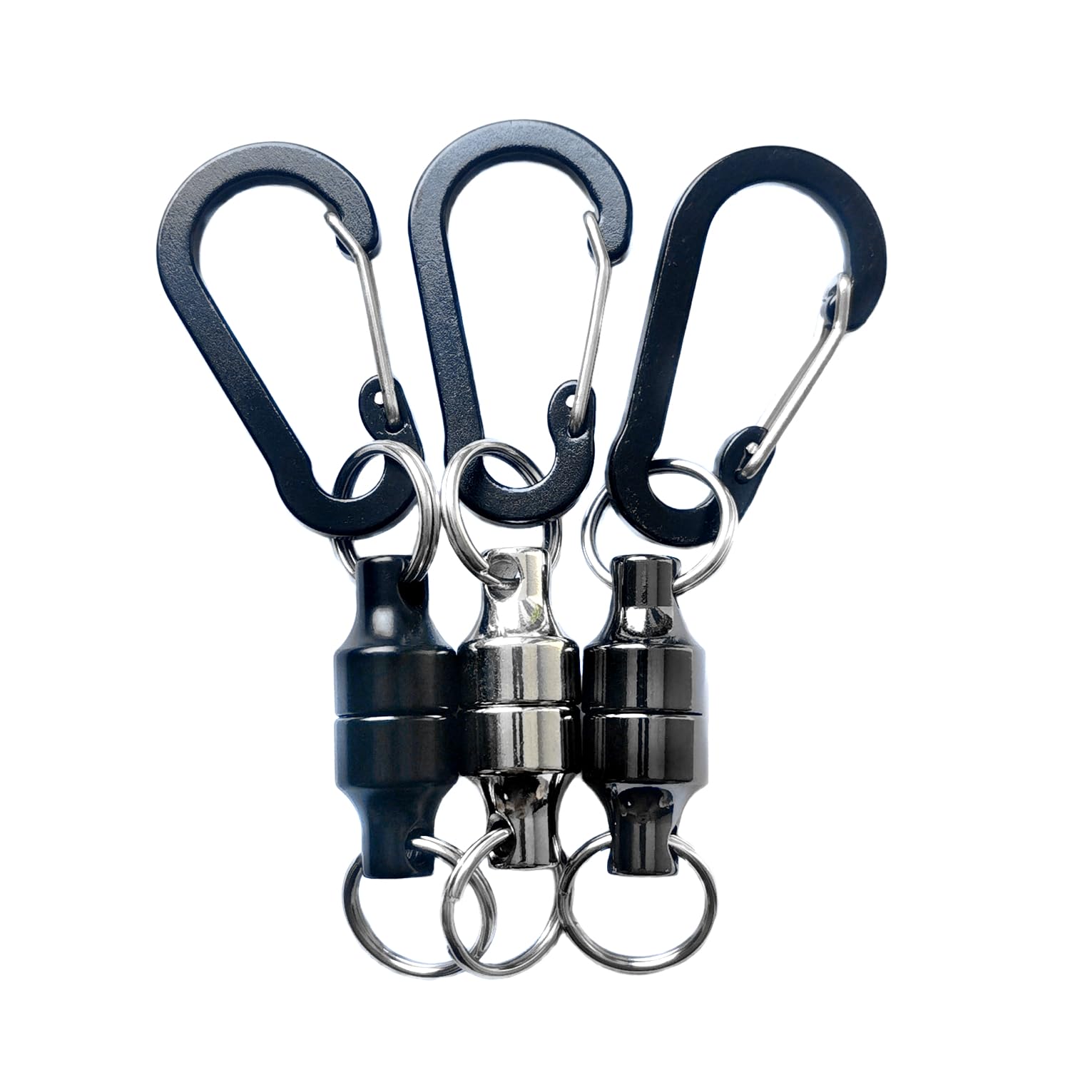 Inf-way 3pcs Super Strong Magnet Split Rings Keychain Hook Hangers Magnetic Net Release Holder/Refrigerator Magnets (Stainless Steel-Max load 10lbs)