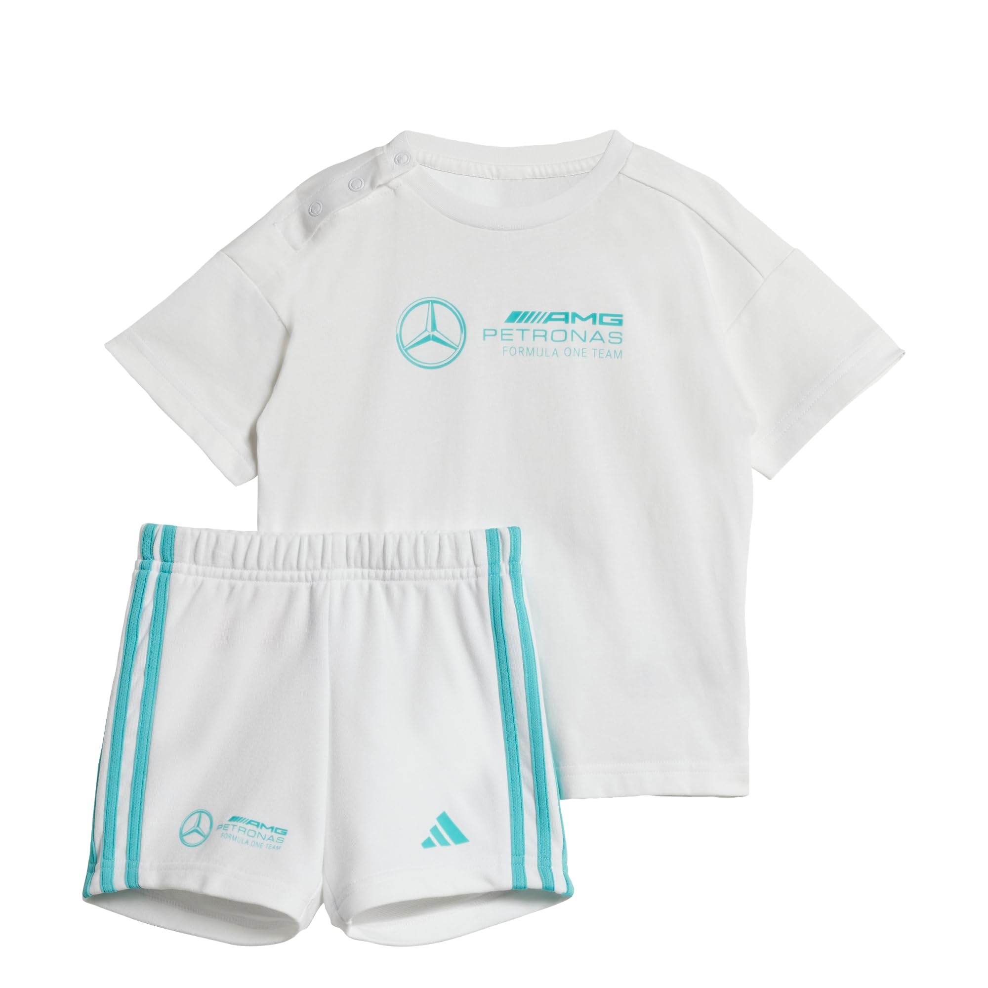 adidas Unisex Baby MERCEDES - AMG PETRONAS FORMULA ONE TEAM DNA BABY JOGGER SHORT SLEEVE, white/semi mint rush, 12-18 Months