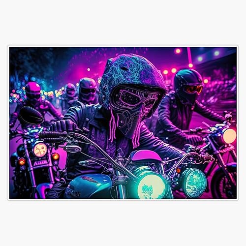 Group of Bikers Speeding Synthwave - Calcomanía para ventana de coche, botella de agua de 5 pulgadas