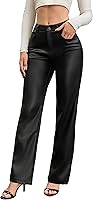 Gaiibbt Women's High Waist Faux Leather Wide Leg Pants with Pockets - Stretchy PU Trousers for Chic Fall Winter Looks