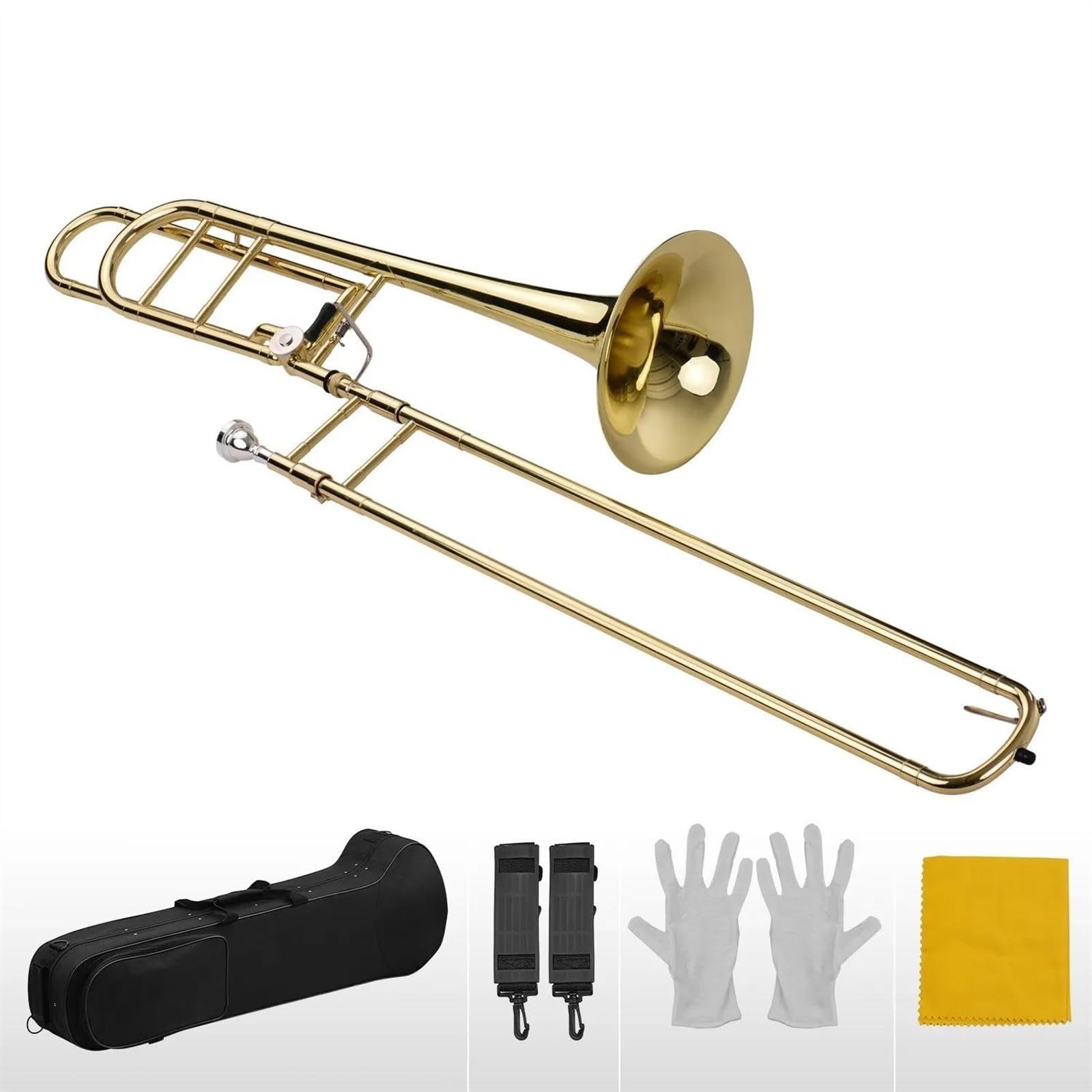 Trombones Instrumentos musicales Trombón Deslizante Tenor Plano Sib Intermedio Mejorado Con F Incluye Boquilla Estuche De Transporte Guantes De Tela