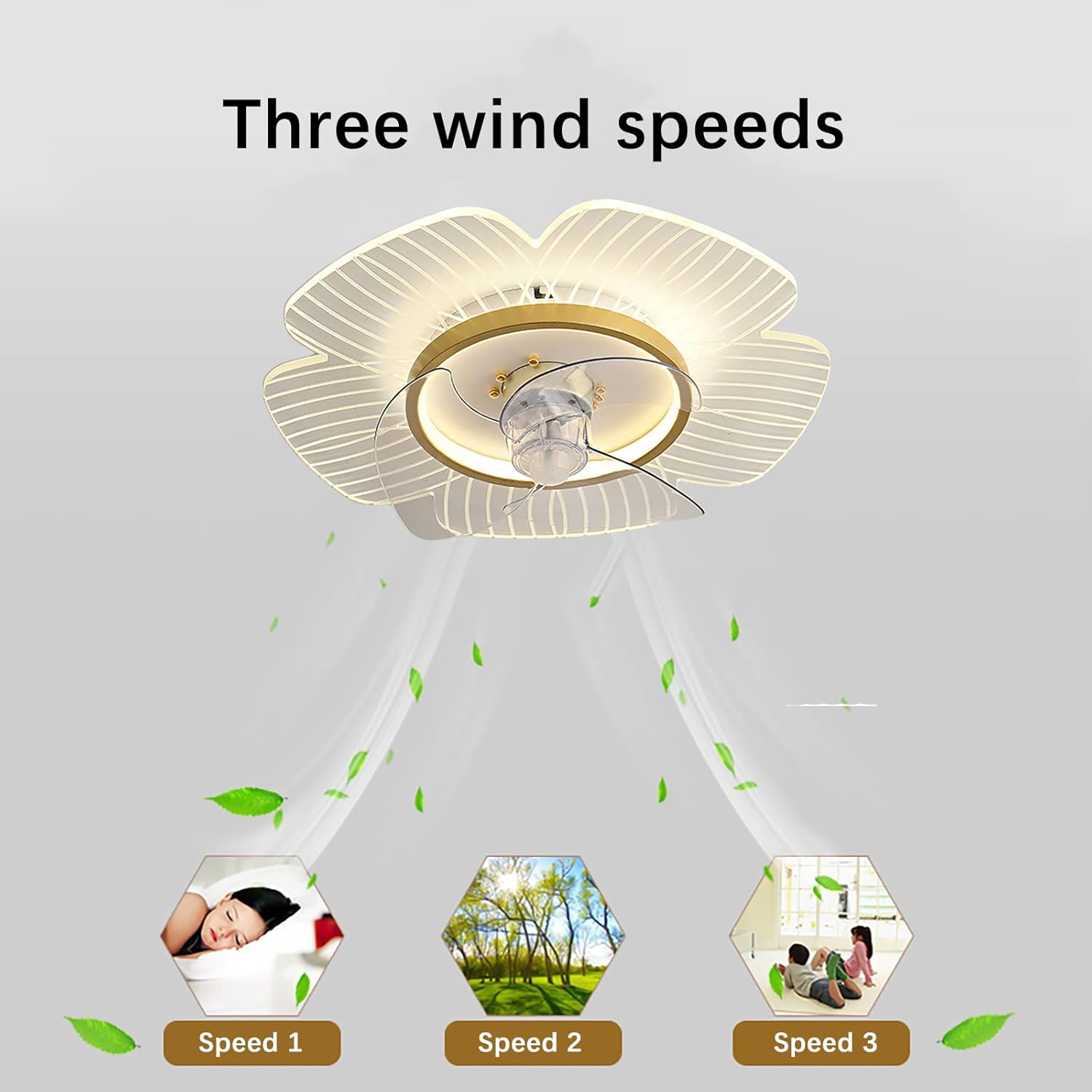 YUEGOO Ceiling Fan Chandelier Ceiling Fans with Lights and Remote Ceiling Fans with Lamps,Silent in Lighting Fan Light Dimmable Ceiling Fan Child/White