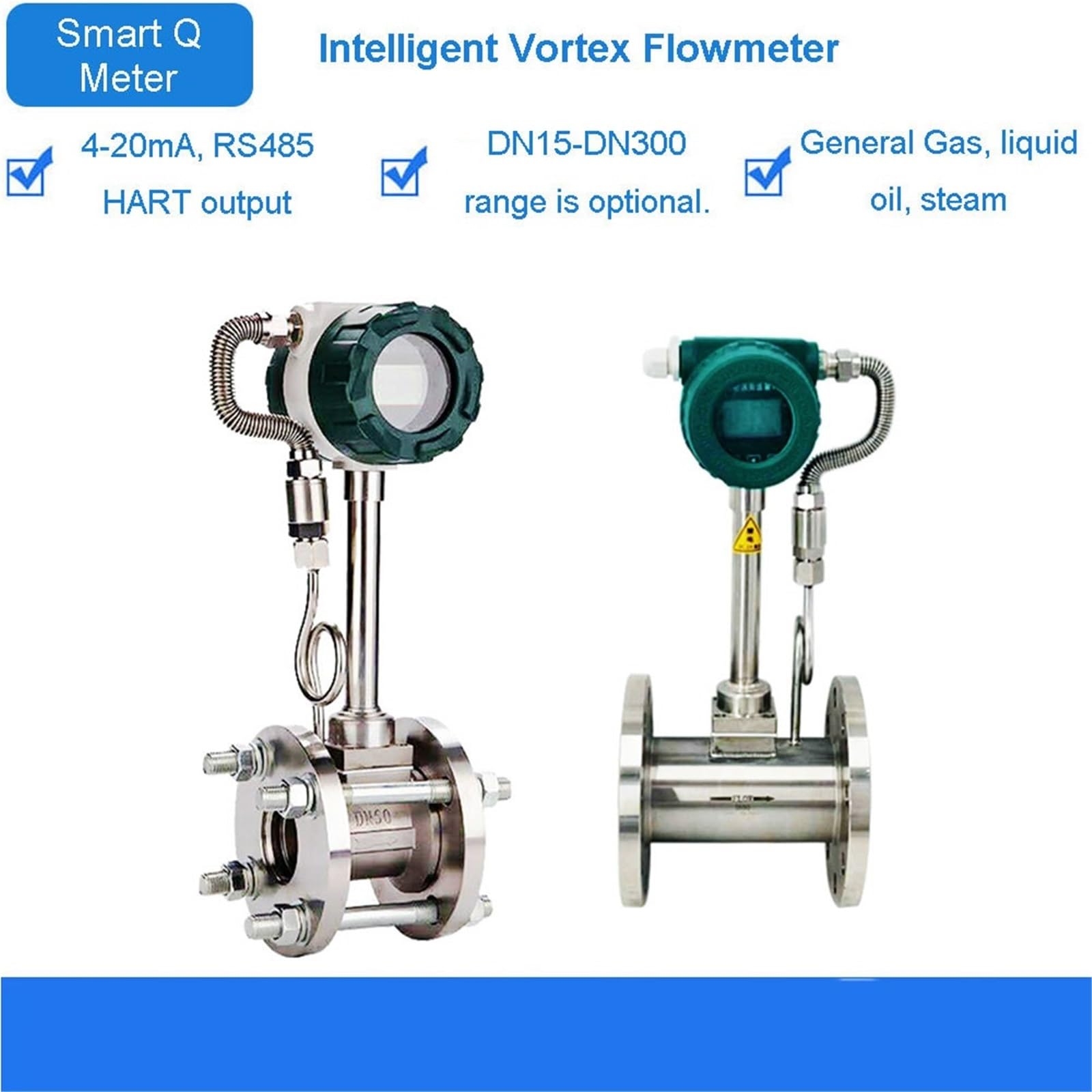 Caudalímetro Vortex inteligente Vapor Gasóleo LUGB acero inoxidable DN50/80 | DN100 LCD,RS485 output