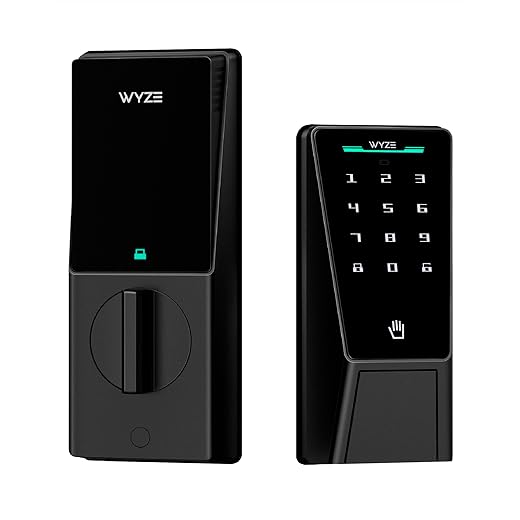 Wyze Palm Lock, Smart Door Lock With Palm Vein Recognition, Keyless Entry Smart Locks For Front Door, Keypad, Auto Lock, Dual Battery, Wi-Fi, Works With Alexa &Amp; Google, Bhma, Ip53, Mechanical Key