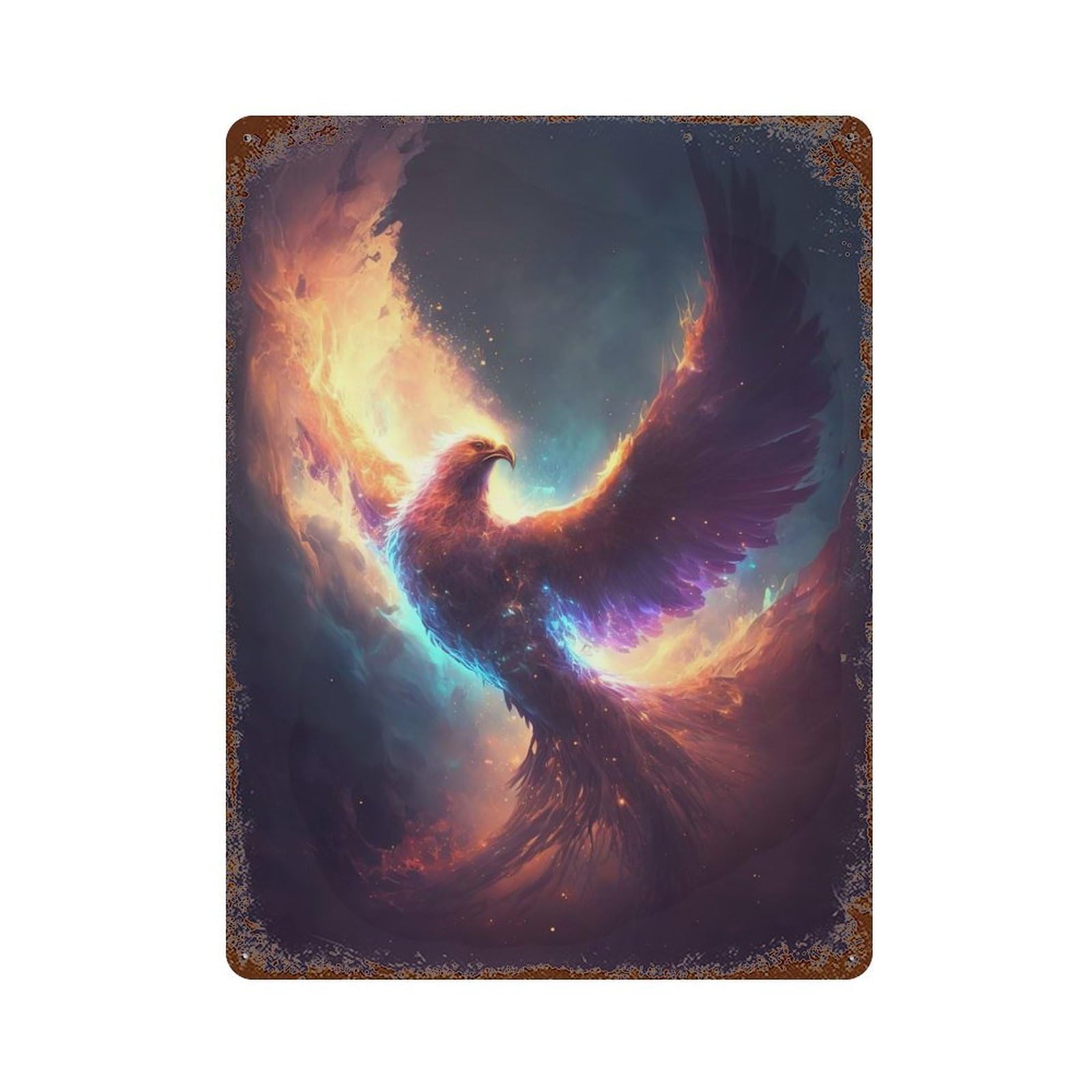 Mystical Phoenix Vintage Wall Sign 15.7"x11.8", Rust Effect Metal Decor for Farmhouse, Kitchen And Entryway Decor