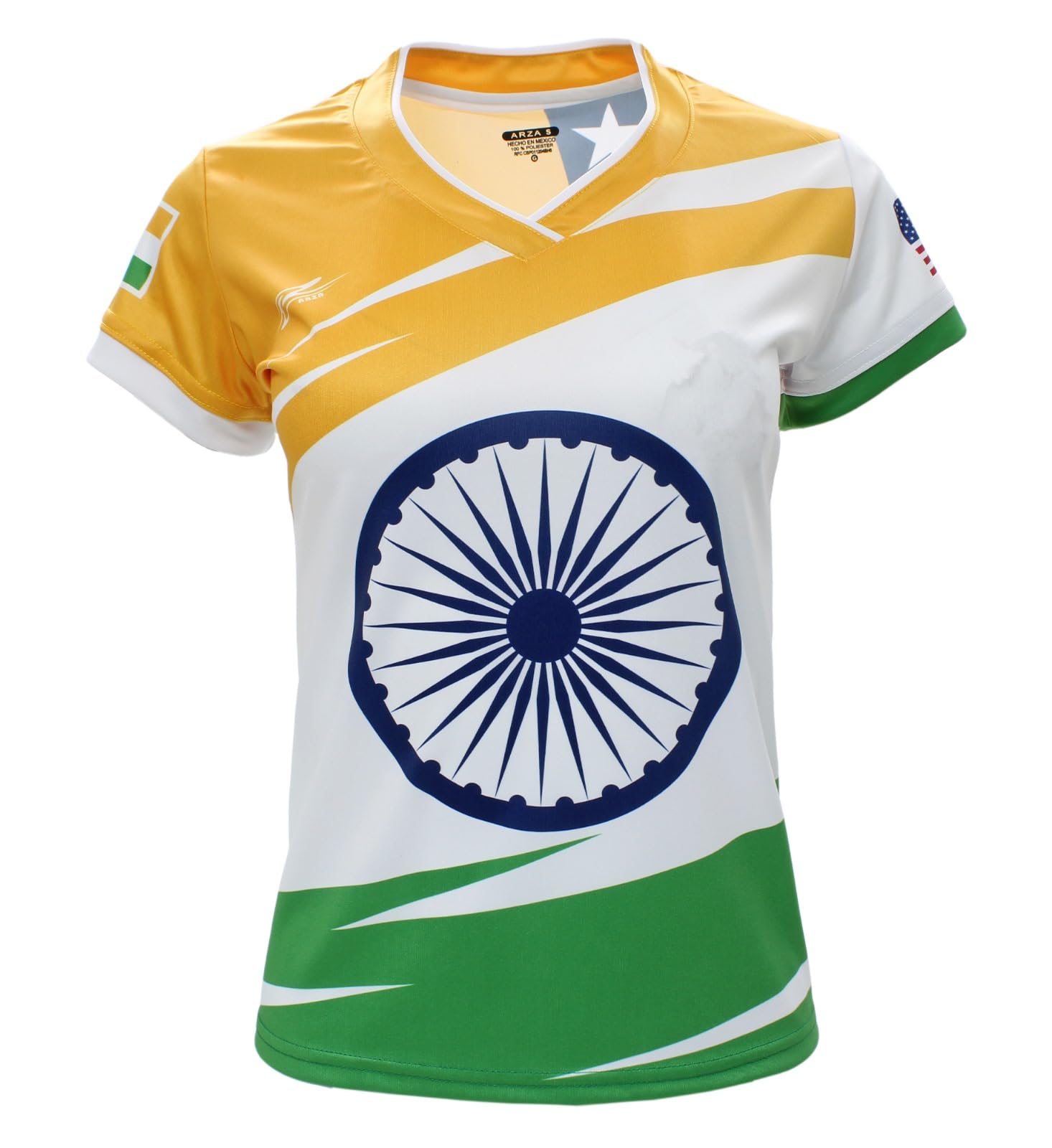 ARZA India/USA Jersey Design for Women with V Neck Color White (US, Alpha, 4X-Large, Regular, Regular, White)