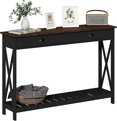 Miniatura 7 de ChooChoo Mesa consola de granja de 47 pulgadas con cajón para entrada, mesa de entrada larga estrecha con estante para sala de estar, mesa de sofá