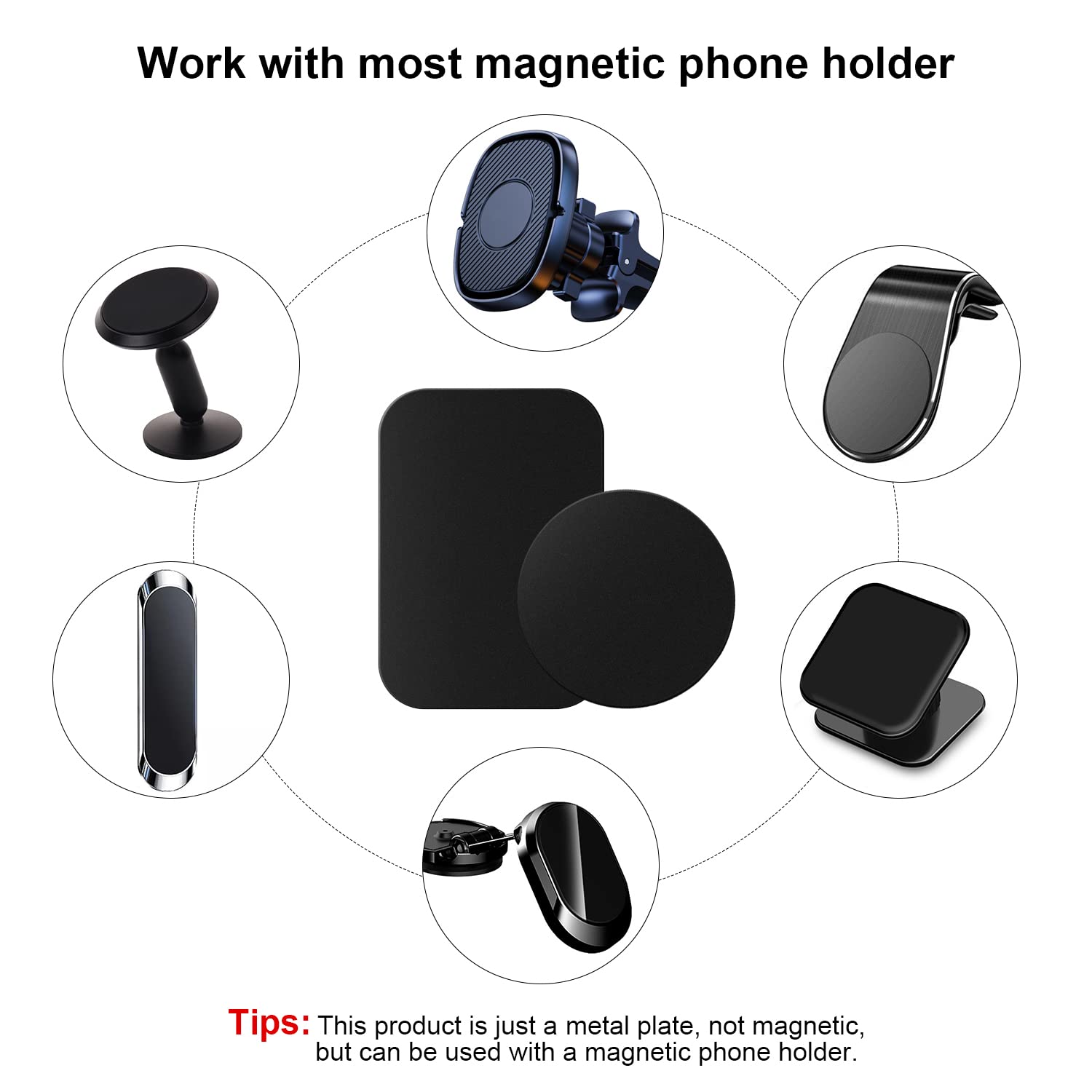 Placchette Metalliche Per Supporto Magnetico Telefono - 2 Tonde E 2 Rettangolari, Adesive - Foto 6