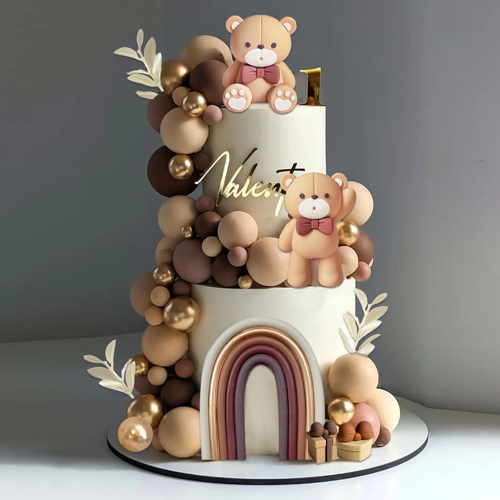 SONICEBUY 33Pcs Bear Cake Topper Boho Rainbow Cake Decorations - cake decorating supplies | Mubboo