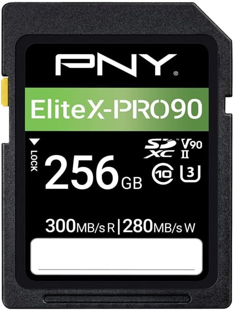 PNY 256GB EliteX-PRO90 UHS-II SDXC Memory Card – R300MB/s W280MB/s, U3, V90, 8K UHD, Full HD, UHS-II for Professional Photographers & Content Creators, DSLR, Mirrorless Cameras, Advanced Video Cameras : Electronics