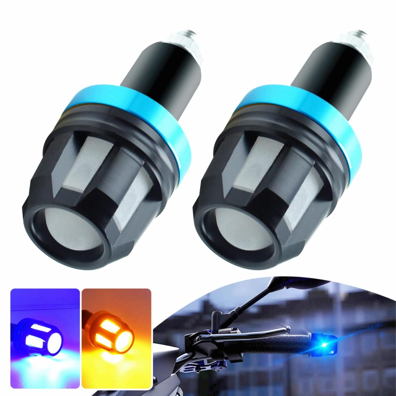 2Pcs Motorcycle Turn Signals LED Light Double Color Bar End Turn Signals Grip Plug Side Marker Lamp Accessory.White+Red