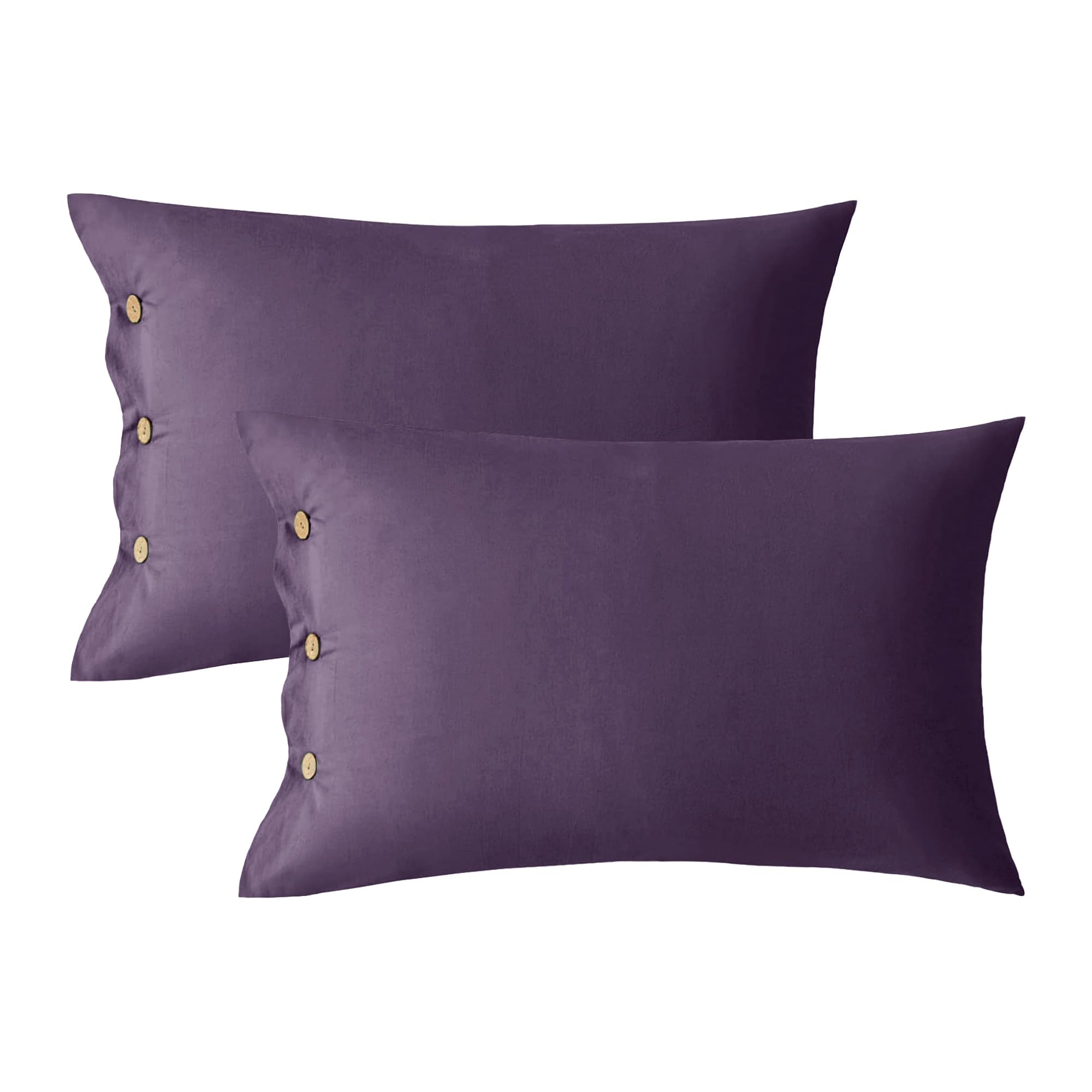 JELLYMONI Pillowcases King Set of 2 Cotton Button Pillow Covers 20×36in Purple Bed Pillow Cases 100% Washed Cotton Soft Breathable (Pillows are not