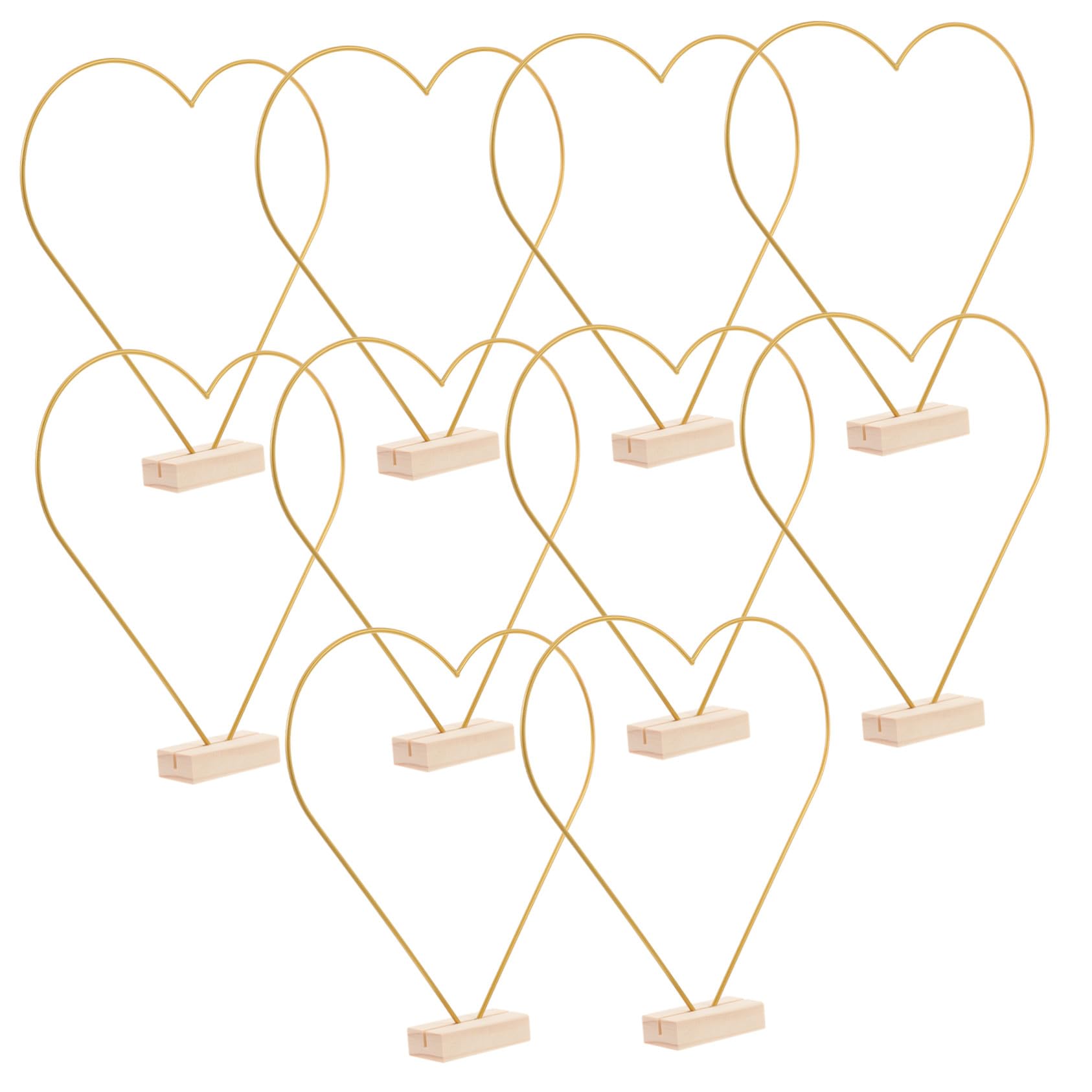 10 Sätze Metallblumenringe mit Holzsockel Stabile DIY Tischdekoration für Hochzeit Party und Kränze Herz und Mondform Goldfarbene Metallringe für Kreative Tischmitte